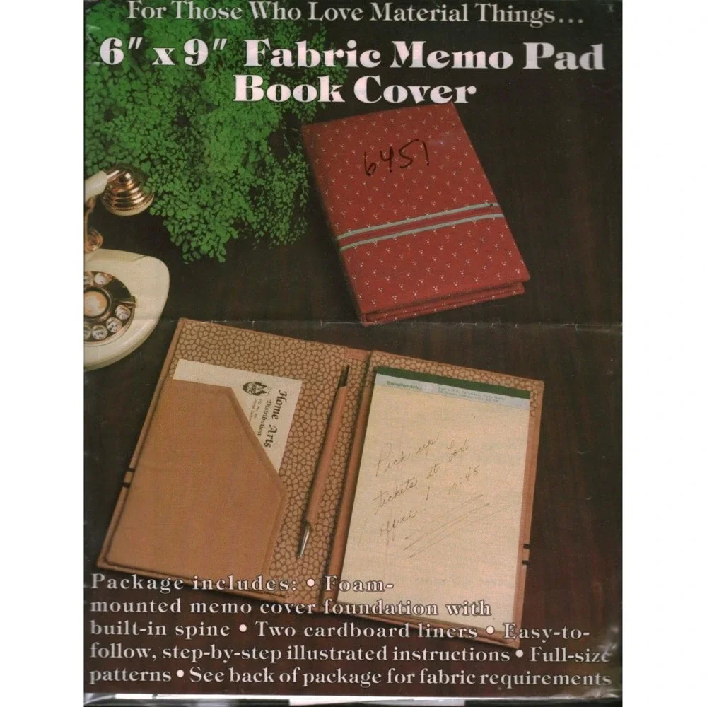 Vintage 6x9 Fabric Memo Pad Book Cover Sewing Pattern‎ Kit Foam Foundation DIY